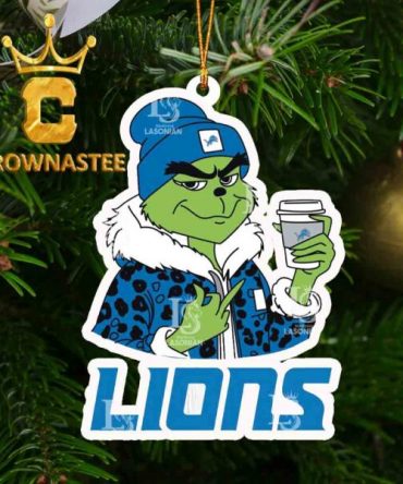 Detroit Lions Boujee Grinch Leopard NFL Football Christmas Tree Decor Ornament