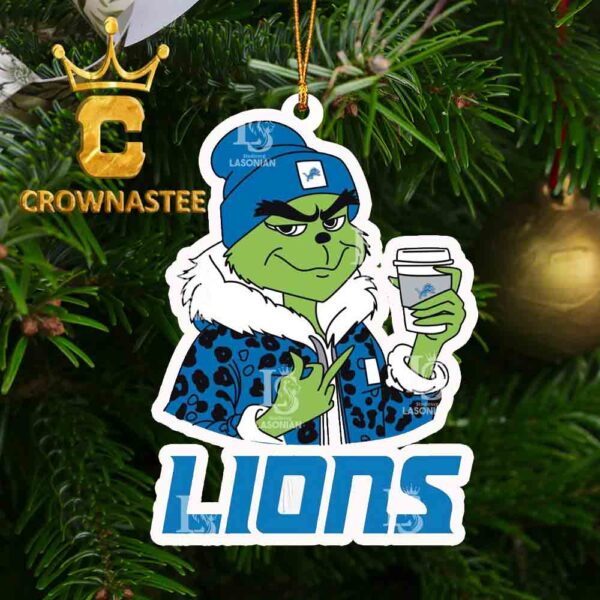 Detroit Lions Boujee Grinch Leopard NFL Football Christmas Tree Decor Ornament