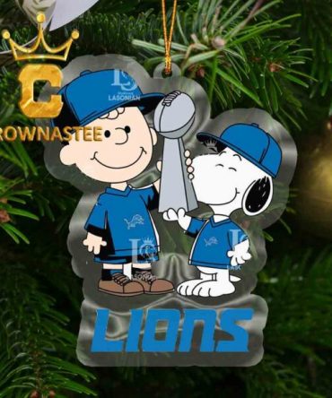 Detroit Lions Charlie Brown and Snoopy Champions NFL Acrylic Christmas Tree Decoration Ornament