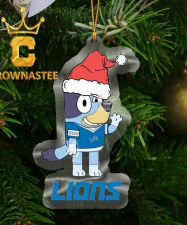 Detroit Lions Christmas Bluey Say Hi NFL Acrylic Christmas Tree Decoration Ornament