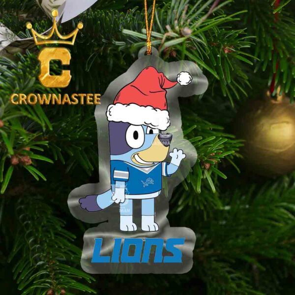 Detroit Lions Christmas Bluey Say Hi NFL Acrylic Christmas Tree Decoration Ornament