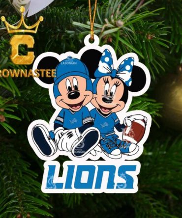 Detroit Lions Disney Mickey And Minnie Football NFL Acrylic Christmas Tree Decor Ornament
