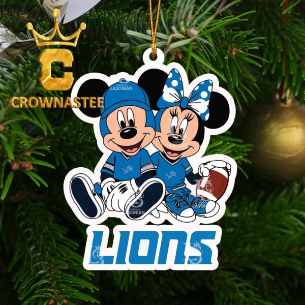 Detroit Lions Disney Mickey And Minnie Football NFL Acrylic Christmas Tree Decor Ornament
