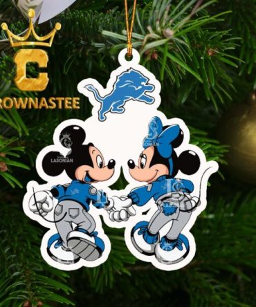 Detroit Lions Fan Minnie And Mickey Mouse Love NFL Acrylic Christmas Tree Decor Ornament