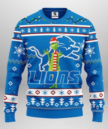 Detroit Lions Funny Grinch Ugly Christmas Sweater, Grinch Xmas Sweater