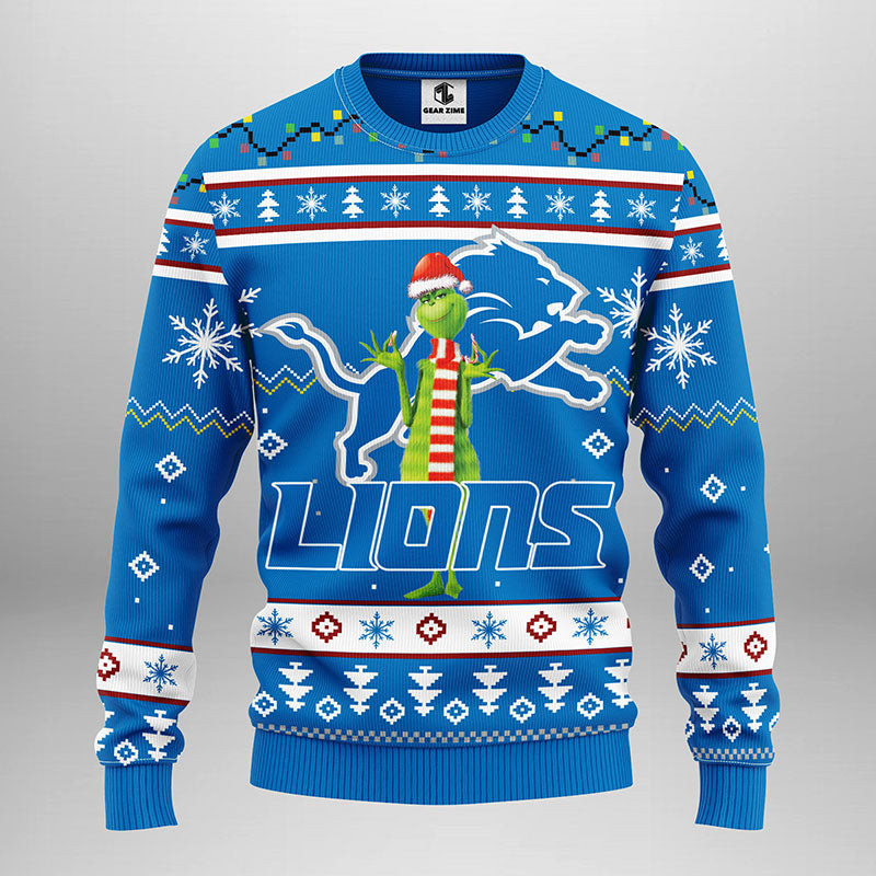 Detroit Lions Funny Grinch Ugly Christmas Sweater, Grinch Xmas Sweater