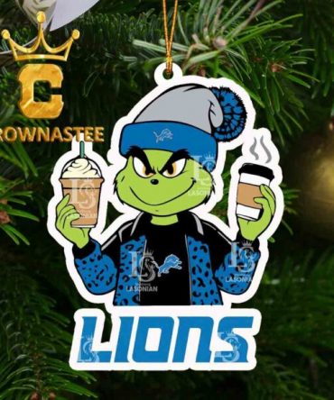 Detroit Lions Grinch 2 Coffee NFL Football Christmas Tree Decor Ornament