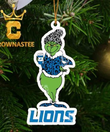 Detroit Lions Grinch Leopard Coffee NFL Football Christmas Tree Decor Ornament