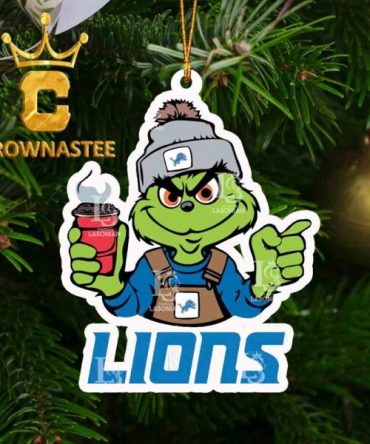 Detroit Lions Grinch With Coffee NFL Football Christmas Tree Decor Ornament