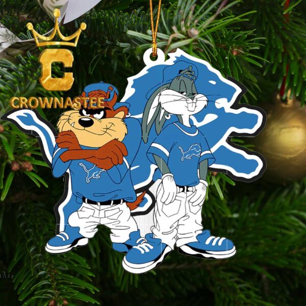 Detroit Lions Looney Tunes Taz And Bugs Kriss Kross NFL Christmas Tree Decor Ornament