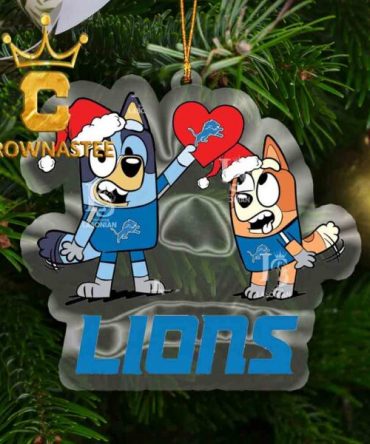 Detroit Lions Love Bluey Christmas NFL Acrylic Christmas Tree Decoration Ornament