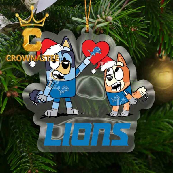 Detroit Lions Love Bluey Christmas NFL Acrylic Christmas Tree Decoration Ornament