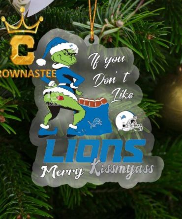 Detroit Lions Grinch NFL Merry Kiss My Ass Arcylic Christmas Tree Decor Ornament