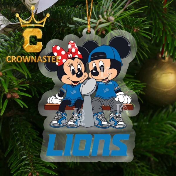 Detroit Lions Mickey And Minnie NFL Football Champions Arcylic Christmas Tree Decor Ornament