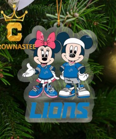 Detroit Lions Mickey And Minnie Football NFL Arcylic Christmas Tree Decoration Ornament