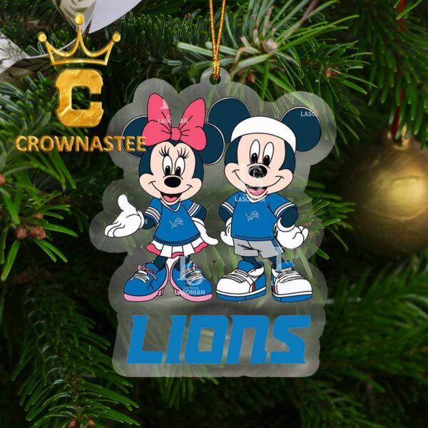 Detroit Lions Mickey And Minnie Football NFL Arcylic Christmas Tree Decoration Ornament