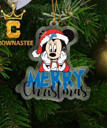 Detroit Lions Mickey Merry Christmas NFL Acrylic Christmas Tree Decor Ornament