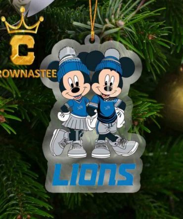 Detroit Lions Mickey Minnie Valentine Football NFL Acrylic Christmas Tree Decor Ornament