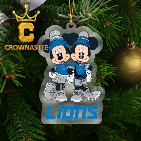 Detroit Lions Mickey Minnie Valentine Football NFL Acrylic Christmas Tree Decor Ornament