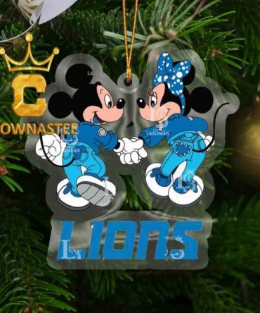 Detroit Lions Mickey Minnie Valentine Rugby NFL Acrylic Christmas Tree Decor Ornament
