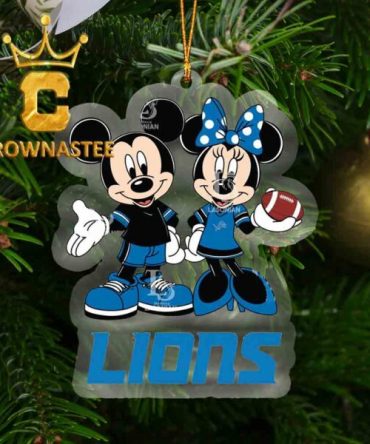 Detroit Lions Mickey Mouse Minnie NFL Football Acrylic Christmas Tree Decor Ornament
