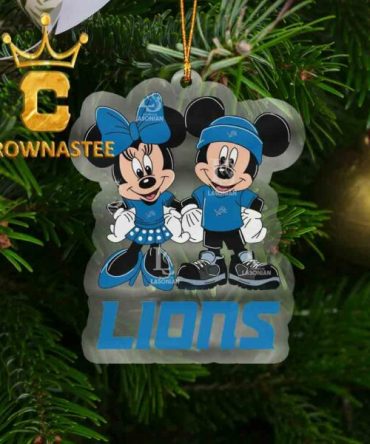 Detroit Lions Mickey Mouse Minnie Rugby NFL Acrylic Christmas Tree Decor Ornament