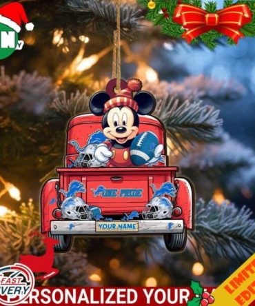 Detroit Lions Mickey Mouse Ornament Personalized Your Name Sport Home Decor