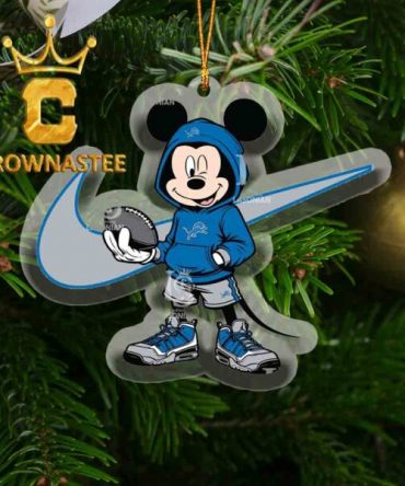 Detroit Lions Mickey Wearing Hoodie Sport NFL Acrylic Christmas Tree Decor Ornament