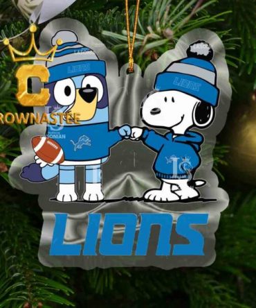 Detroit Lions Snoopy & Bluey Football NFL Acrylic Christmas Tree Decoration Ornament