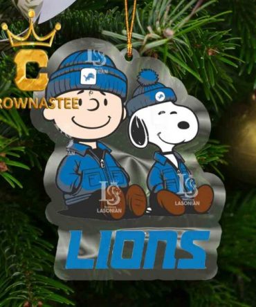 Detroit Lions Snoopy and Charlie Sport NFL Acrylic Christmas Tree Decoration Ornament