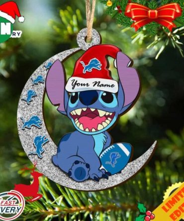 Detroit Lions Stitch Ornament NFL Christmas And Stitch With Moon Ornament
