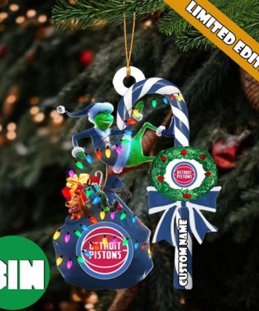 Detroit Pistons NBA Custom Name Grinch Candy Cane Tree Decorations Christmas 2023 Ornament