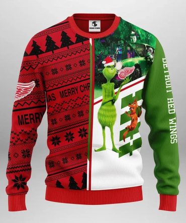 Detroit Red Wings Grinch &amp; Scooby?Doo Ugly Christmas Sweater, NHL Christmas Sweater