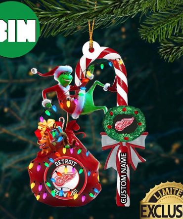 Detroit Red Wings NHL Grinch Candy Cane Custom Name Xmas Gifts Christmas Tree Decorations Ornament