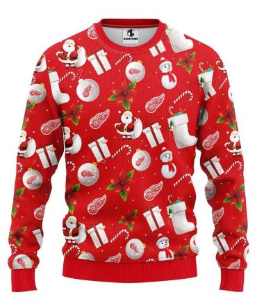 Detroit Red Wings Santa Claus Snowman Ugly Christmas Sweater, NHL Christmas Sweater