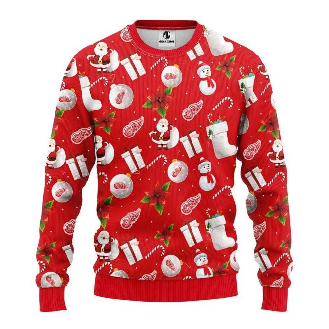 Detroit Red Wings Santa Claus Snowman Ugly Christmas Sweater, NHL Christmas Sweater
