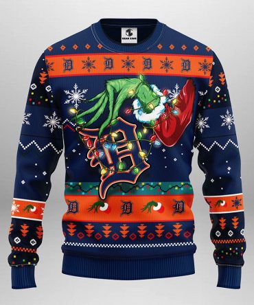 Detroit Tigers Grinch Ugly Christmas Sweater, Grinch Xmas Sweater