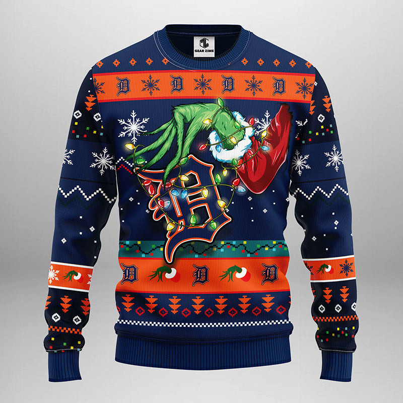 Detroit Tigers Grinch Ugly Christmas Sweater, Grinch Xmas Sweater