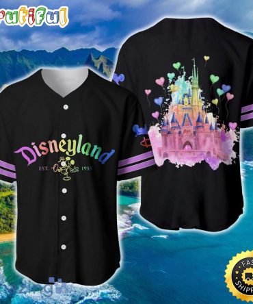 Disneyland Magic Kingdom Rainbow Black Disney Baseball Jersey Shirt