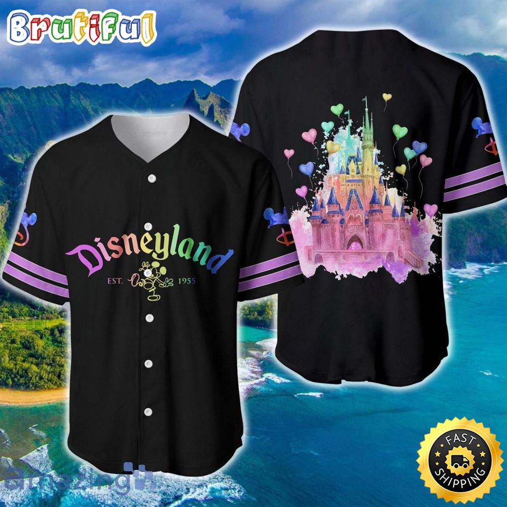 Disneyland Magic Kingdom Rainbow Black Disney Baseball Jersey Shirt