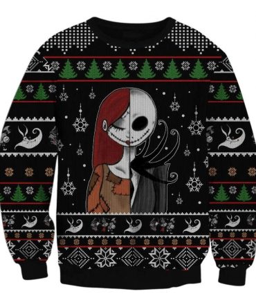 The Nightmare Before Christmas Jack Skellington And Sally Ugly Sweater Gifts, Jack Skellington Gift Fan Ugly Sweater