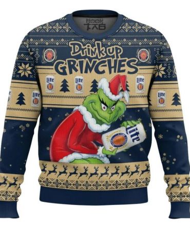 Drink Up Grinches Stolen Miller Lite Ugly Sweater, Grinch Holiday Sweater