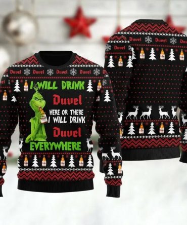 Duvel Grinch Will Drink Everywhere Ugly Sweater, Grinch Holiday Sweater