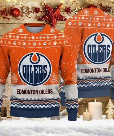 Edmonton Oilers Big Logo Ugly Christmas Sweater, NHL Christmas Sweater