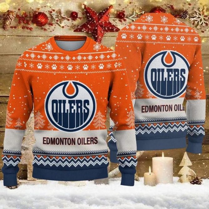 Edmonton Oilers Big Logo Ugly Christmas Sweater, NHL Christmas Sweater