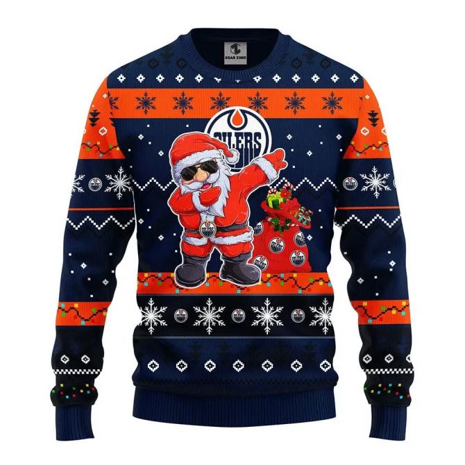 Edmonton Oilers Dabbing Santa Claus Ugly Christmas Sweater, NHL Christmas Sweater