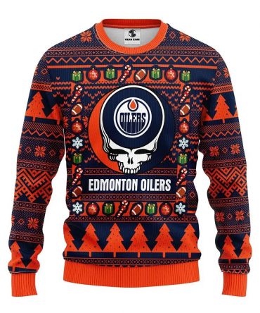 Edmonton Oilers Grateful Dead Ugly Christmas Sweater, NHL Christmas Sweater