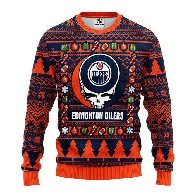 Edmonton Oilers Grateful Dead Ugly Christmas Sweater, NHL Christmas Sweater