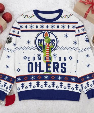 Edmonton Oilers Grinch NHL Ugly Christmas Sweater, NHL Christmas Sweater