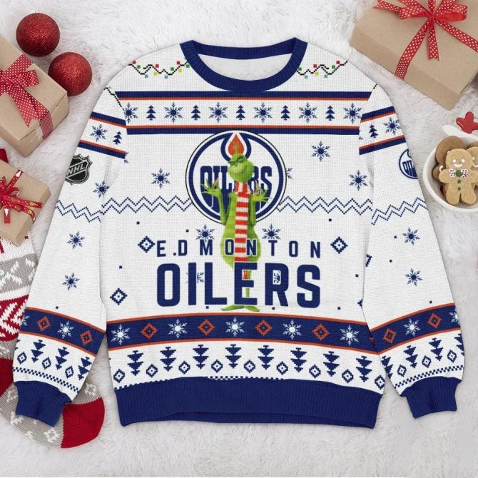 Edmonton Oilers Grinch NHL Ugly Christmas Sweater, NHL Christmas Sweater
